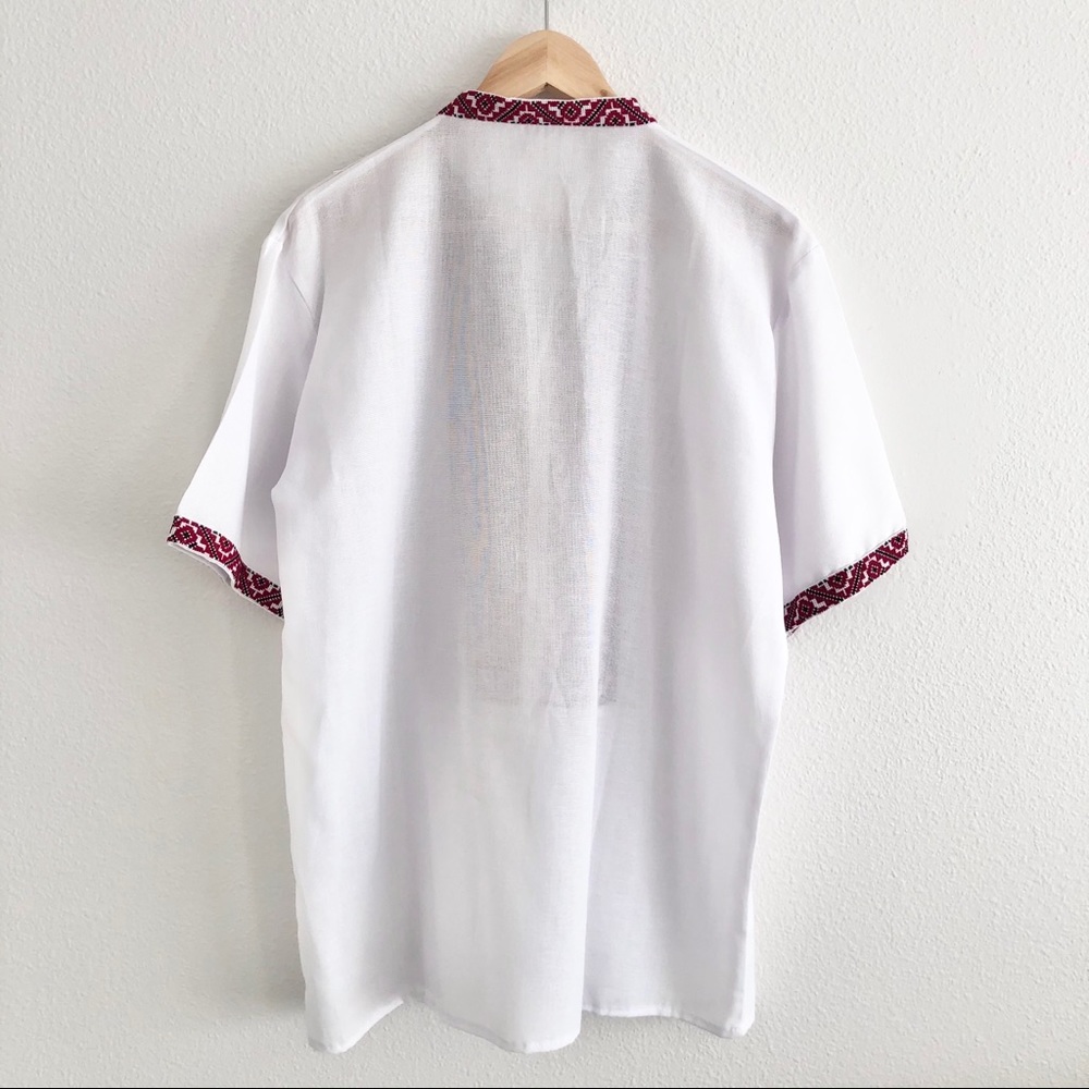 White Ukranian Vyshyvanka Shirt Short Sleeve - Picture 3 of 5